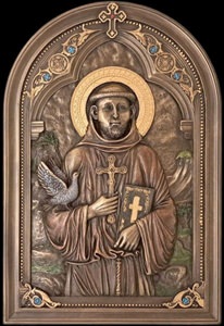 figur af Sankt Frans med due og bibel